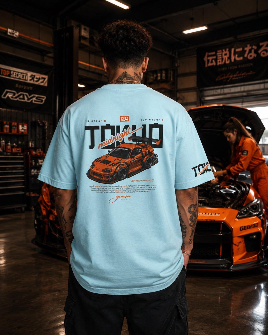 Tokyo Racing Car Tee - Powder Blue