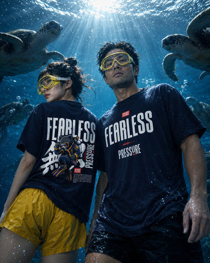 Fearless Pressure scuba diver graphic T-Shirt | Japanese kanji streetwear (Dark Colour)