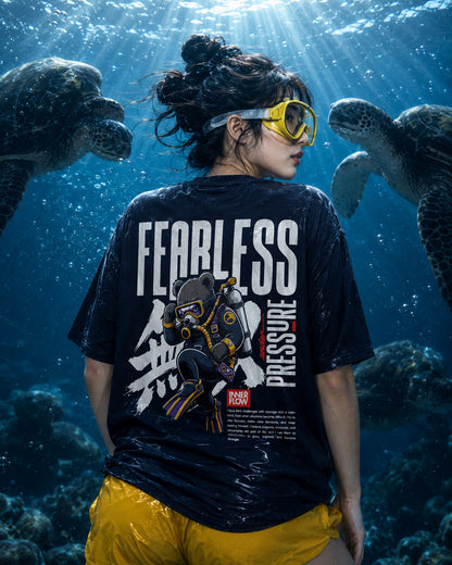 Fearless Pressure scuba diver graphic T-Shirt | Japanese kanji streetwear (Dark Colour)