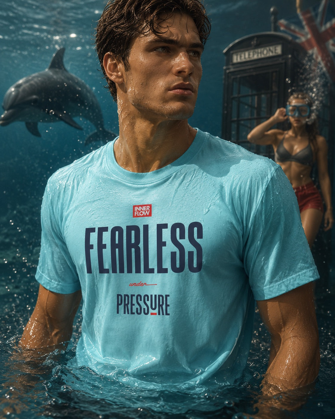 Fearless Pressure scuba diver graphic T-Shirt | Japanese kanji streetwear