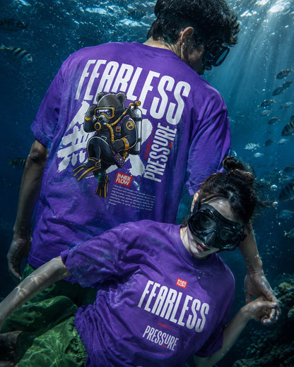 Fearless Pressure scuba diver graphic T-Shirt | Japanese kanji streetwear (Dark Colour)