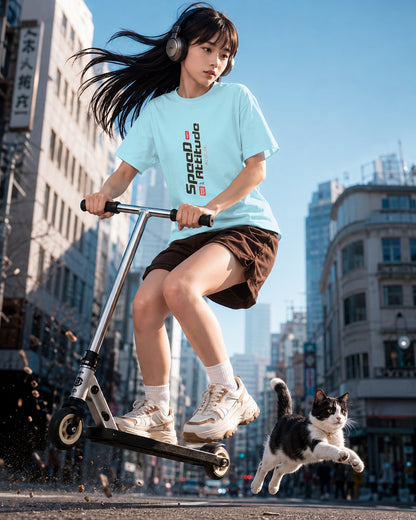 Skate Girl Cat Illustration T-Shirt | Speed Attitude Japanese Style