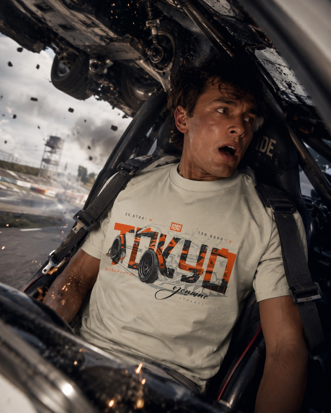 Tokyo Midnight Skyline car tee | Racing Graphic Tee - 240gsm