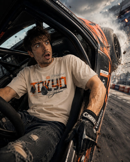 Tokyo Midnight Skyline car tee | Racing Graphic Tee - 240gsm