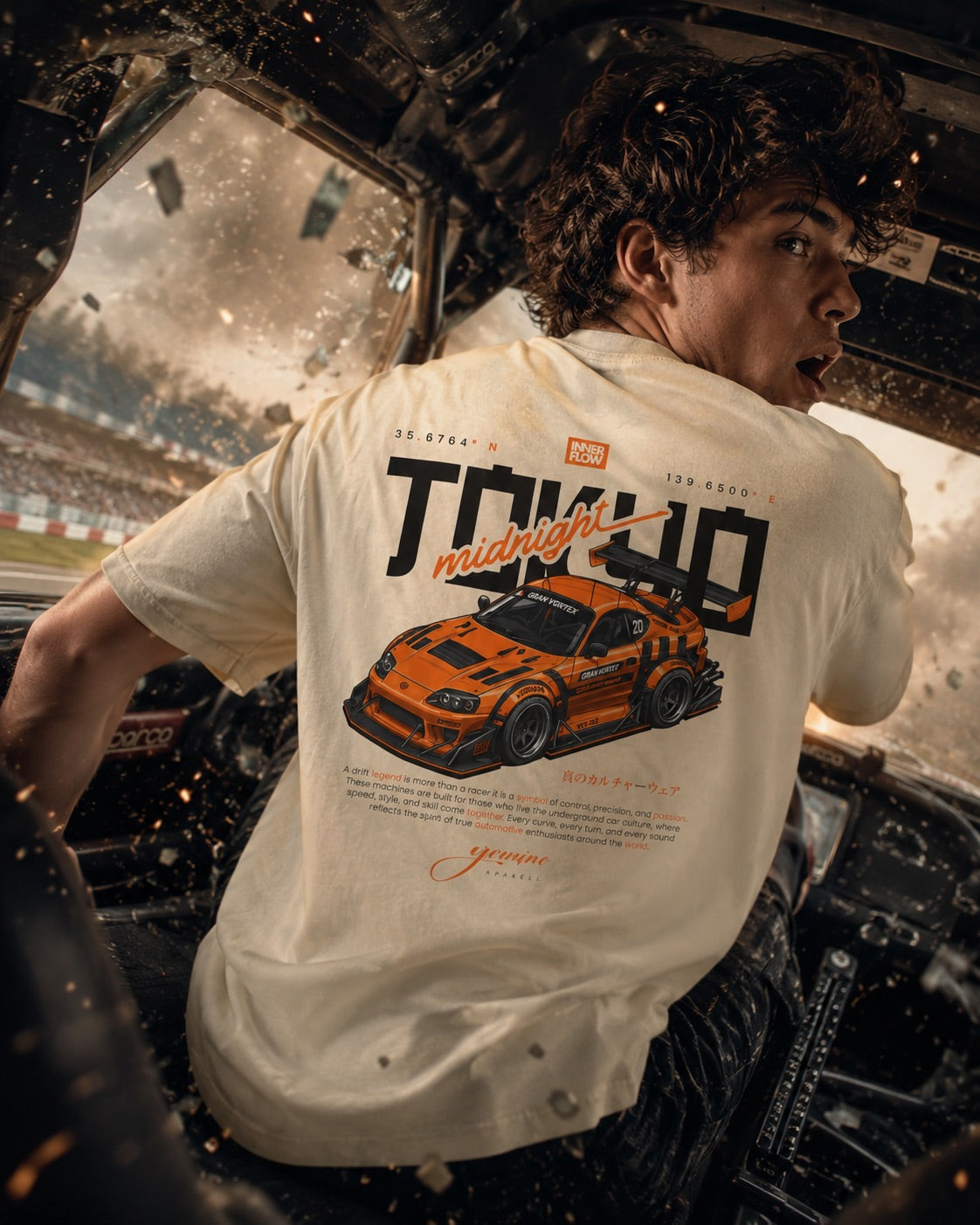 Tokyo Midnight Skyline car tee | Racing Graphic Tee - 240gsm