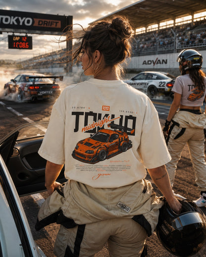 Tokyo Midnight Skyline car tee | Racing Graphic Tee - 240gsm