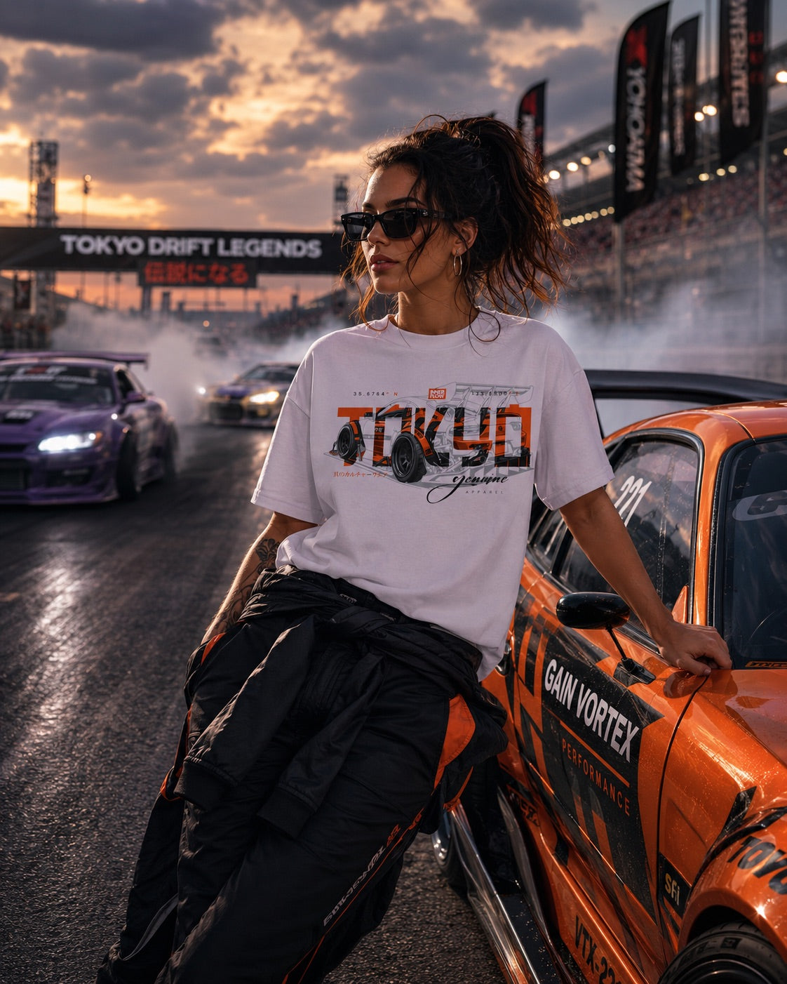 Tokyo Midnight Skyline car tee | Racing Graphic Tee - 240gsm