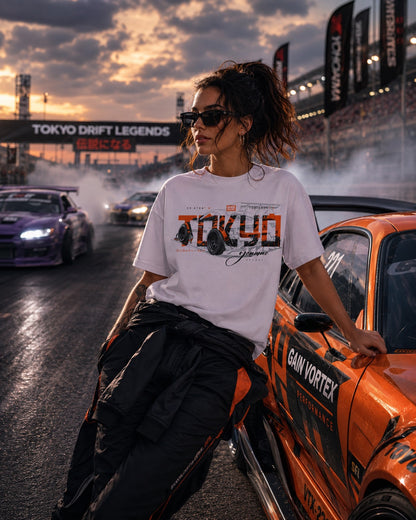 Tokyo Midnight Skyline car tee | Racing Graphic Tee - 240gsm