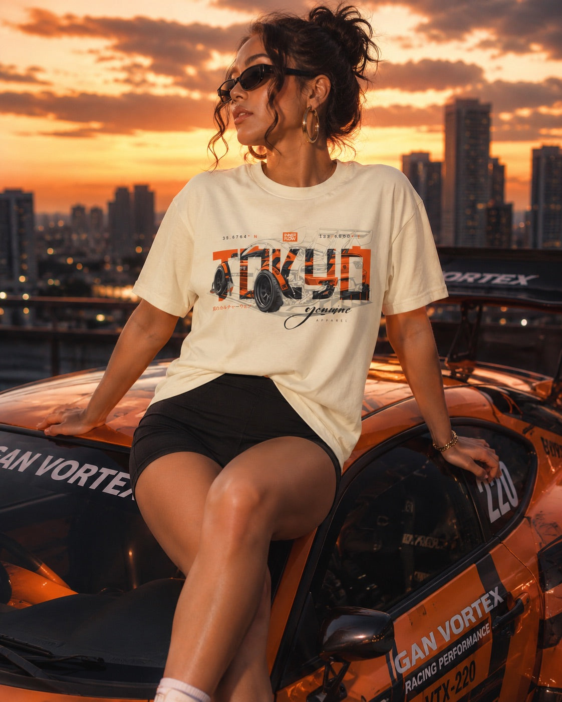 Tokyo Midnight Skyline car tee | Racing Graphic Tee - 240gsm
