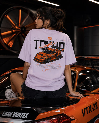 Tokyo Midnight Skyline car tee | Racing Graphic Tee - 240gsm