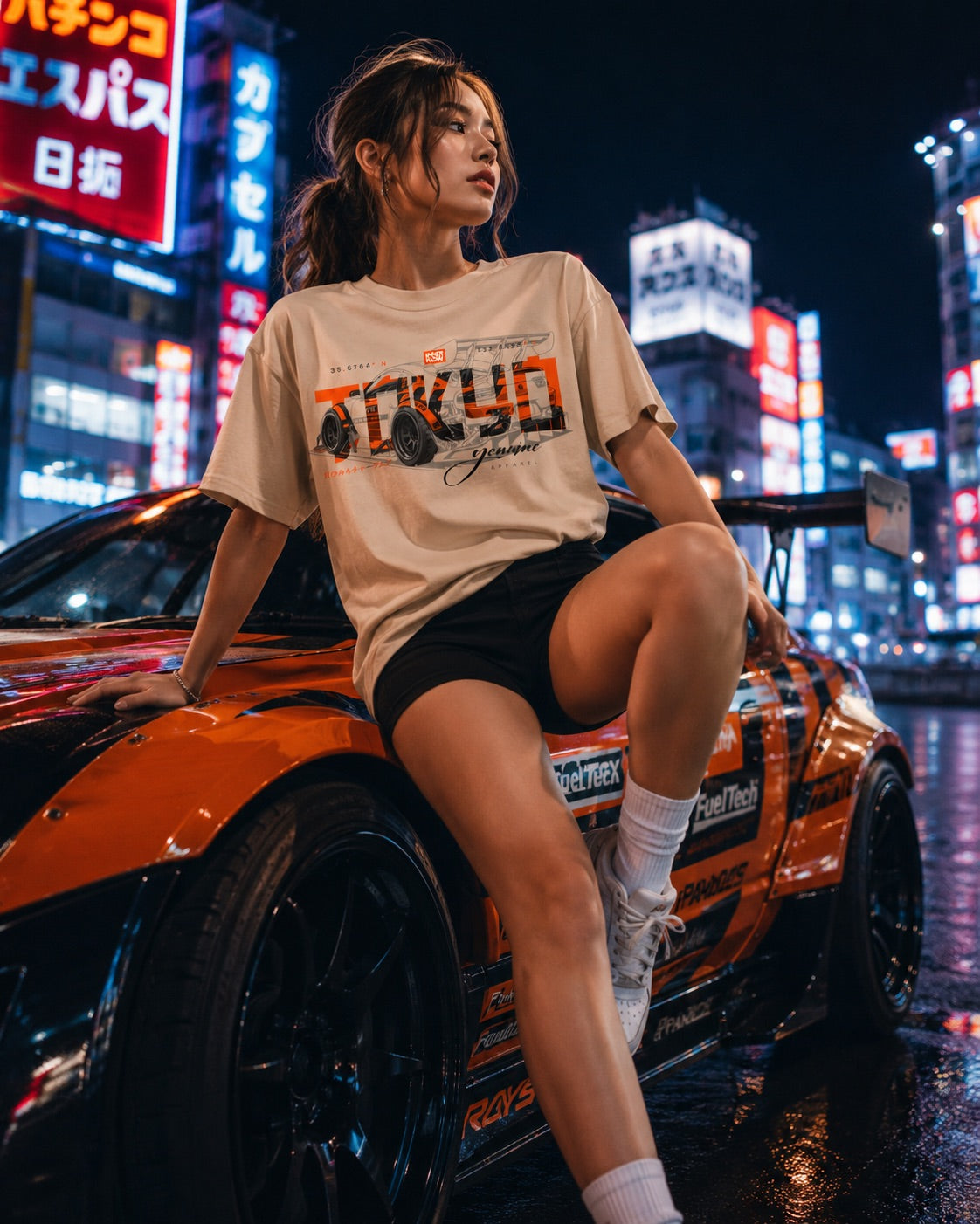 Tokyo Midnight Skyline car tee | Racing Graphic Tee - 240gsm