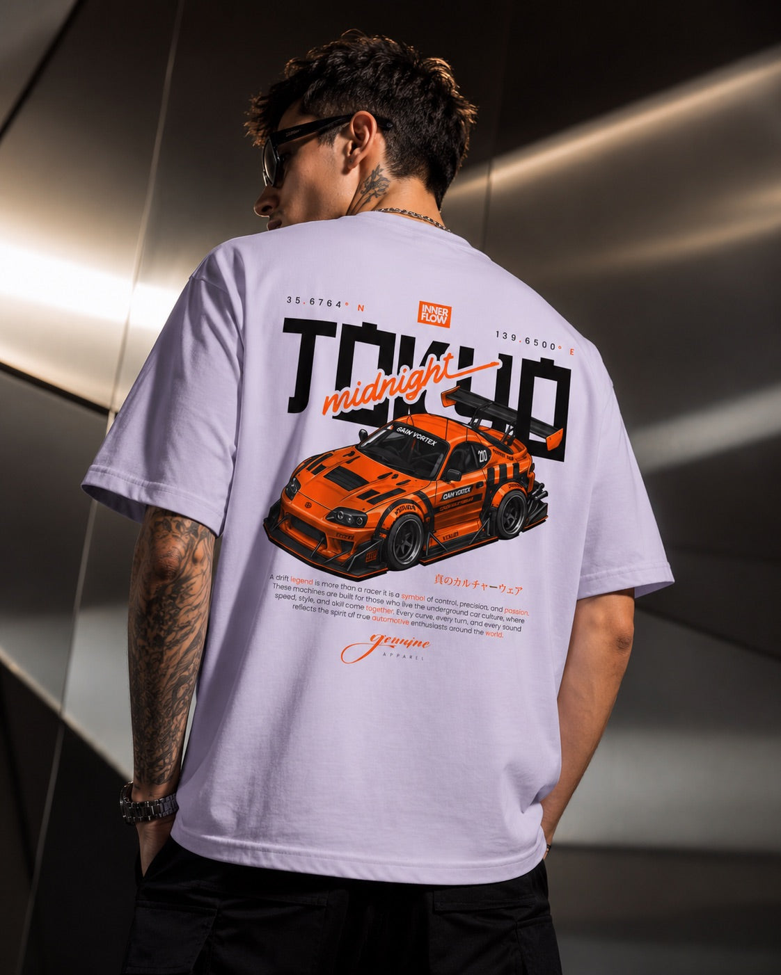 Tokyo Midnight Skyline car tee | Racing Graphic Tee - 240gsm