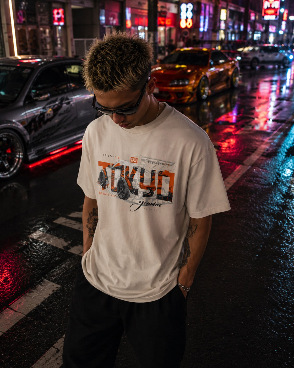 Tokyo Midnight Skyline car tee | Racing Graphic Tee - 240gsm