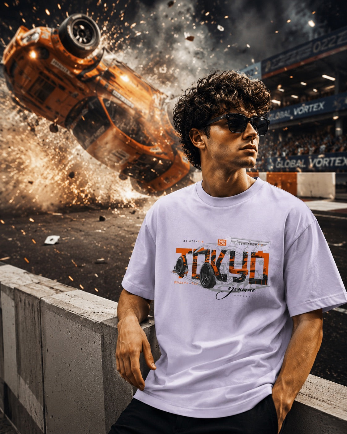Tokyo Midnight Skyline car tee | Racing Graphic Tee - 240gsm