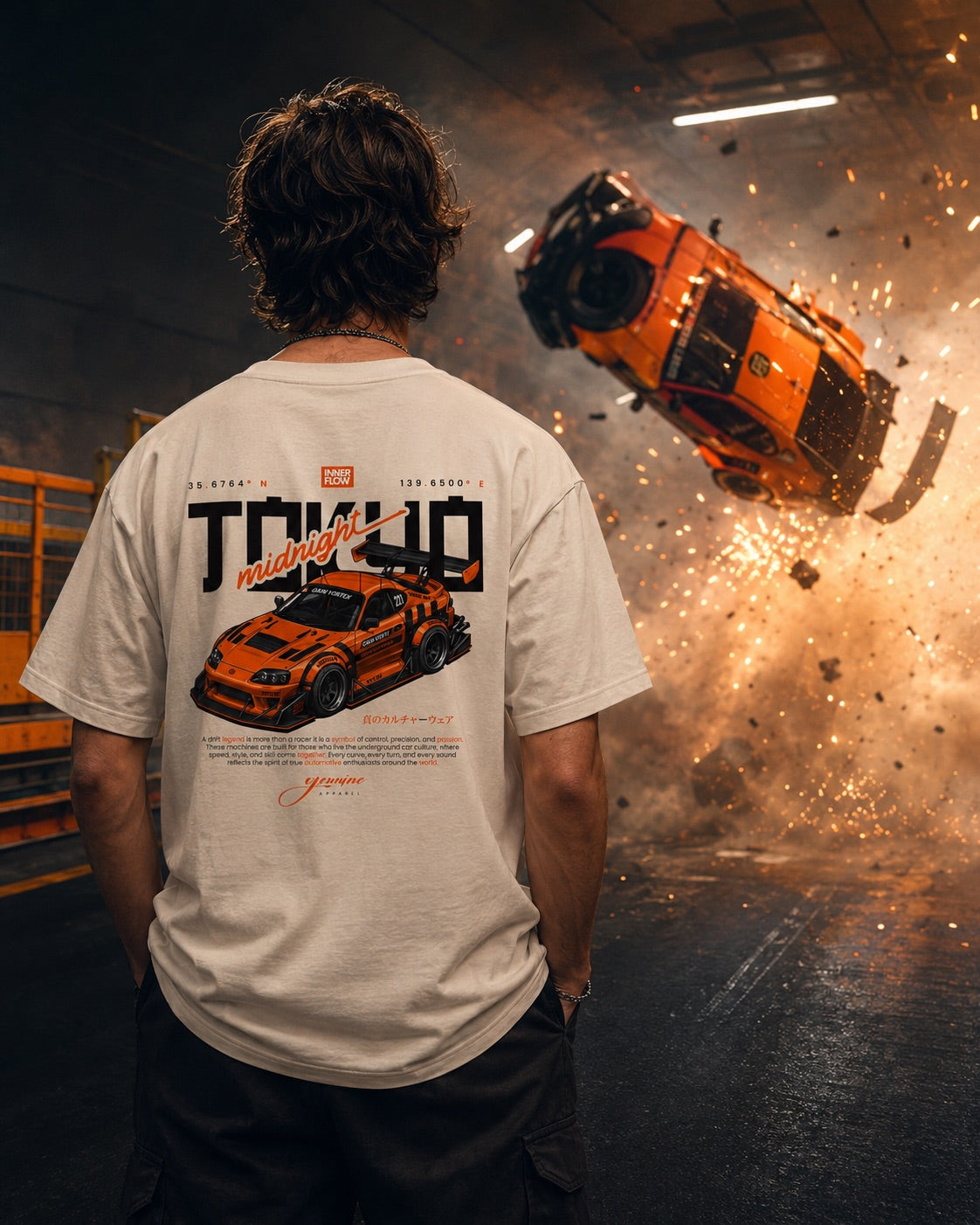 Tokyo Midnight Skyline car tee | Racing Graphic Tee - 240gsm