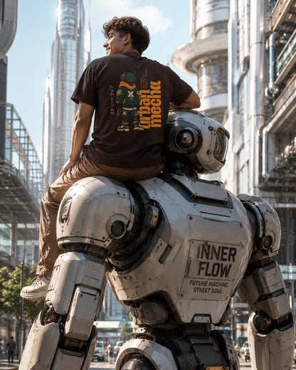 Urban Mecha robot graphic tee | Mech character streetwear | Dark