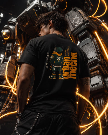 Urban Mecha robot graphic tee | Mech character streetwear | Dark