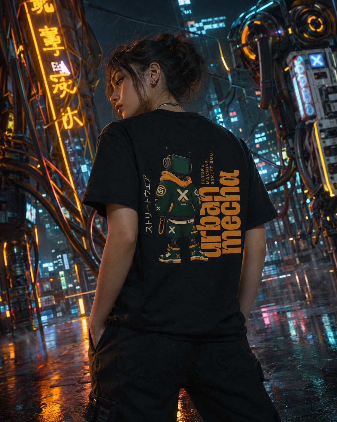 Urban Mecha robot graphic tee | Mech character streetwear | Dark