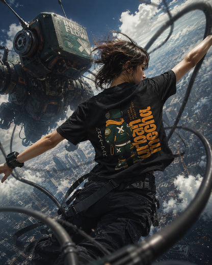 Urban Mecha robot graphic tee | Mech character streetwear | Dark