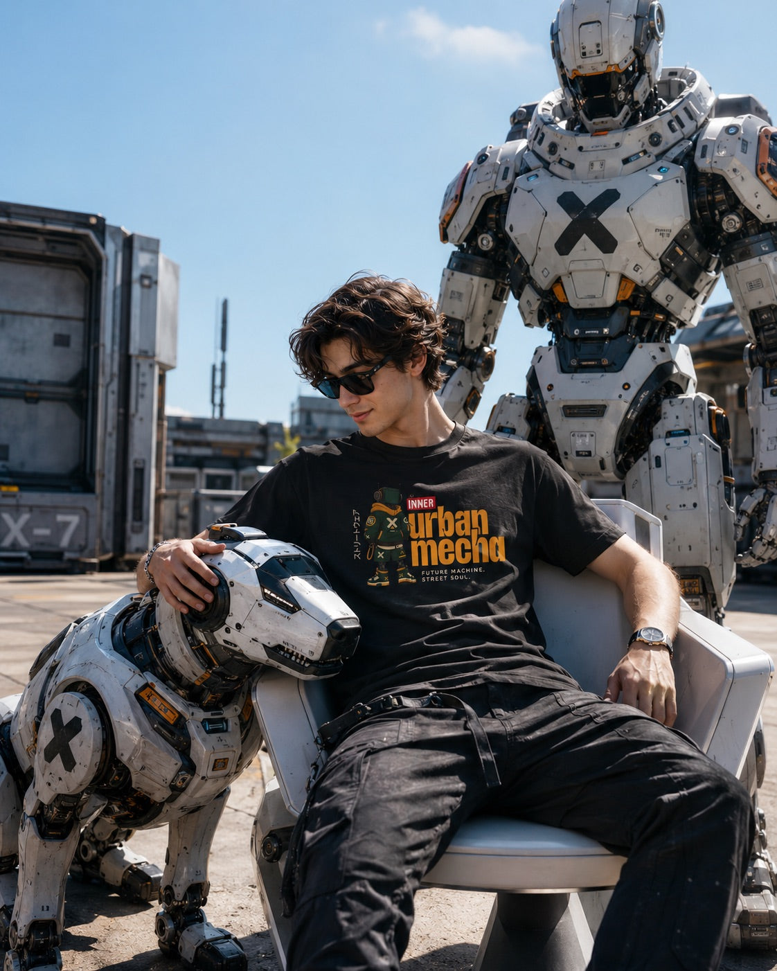 Urban Mecha robot graphic tee | Mech character streetwear | Dark