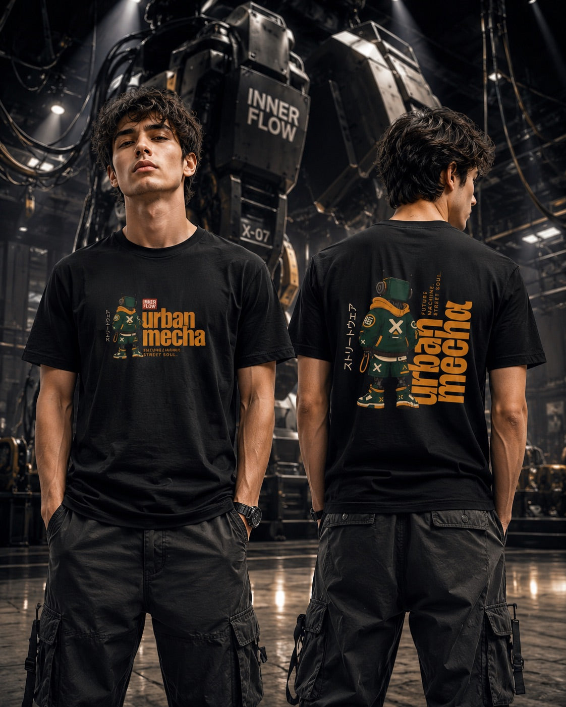 Urban Mecha robot graphic tee | Mech character streetwear | Dark