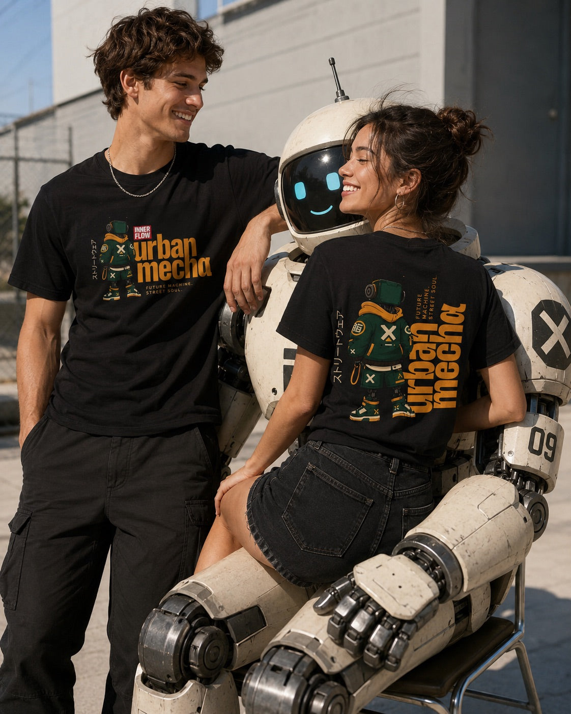 Urban Mecha robot graphic tee | Mech character streetwear | Dark