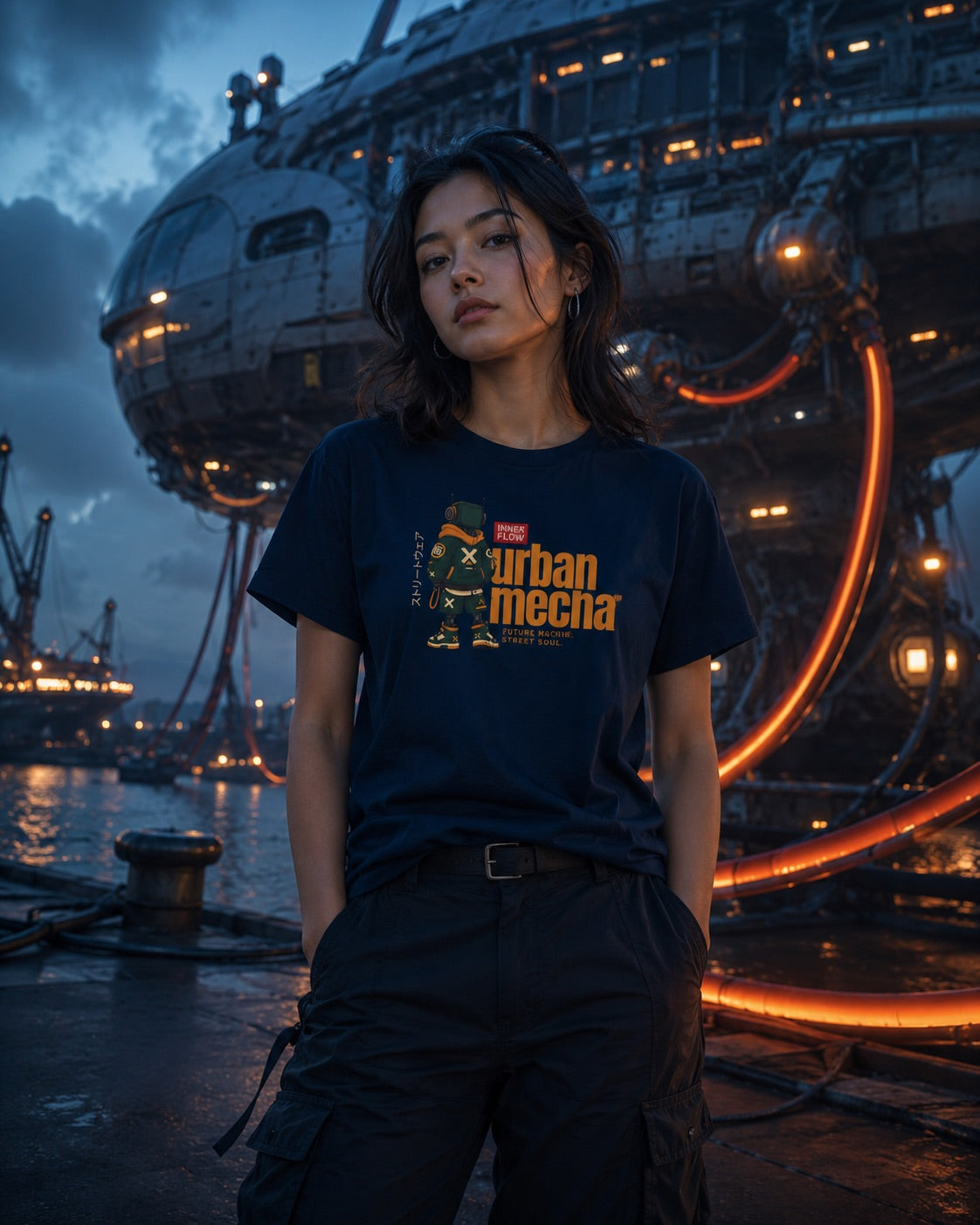 Urban Mecha robot graphic tee | Mech character streetwear | Dark