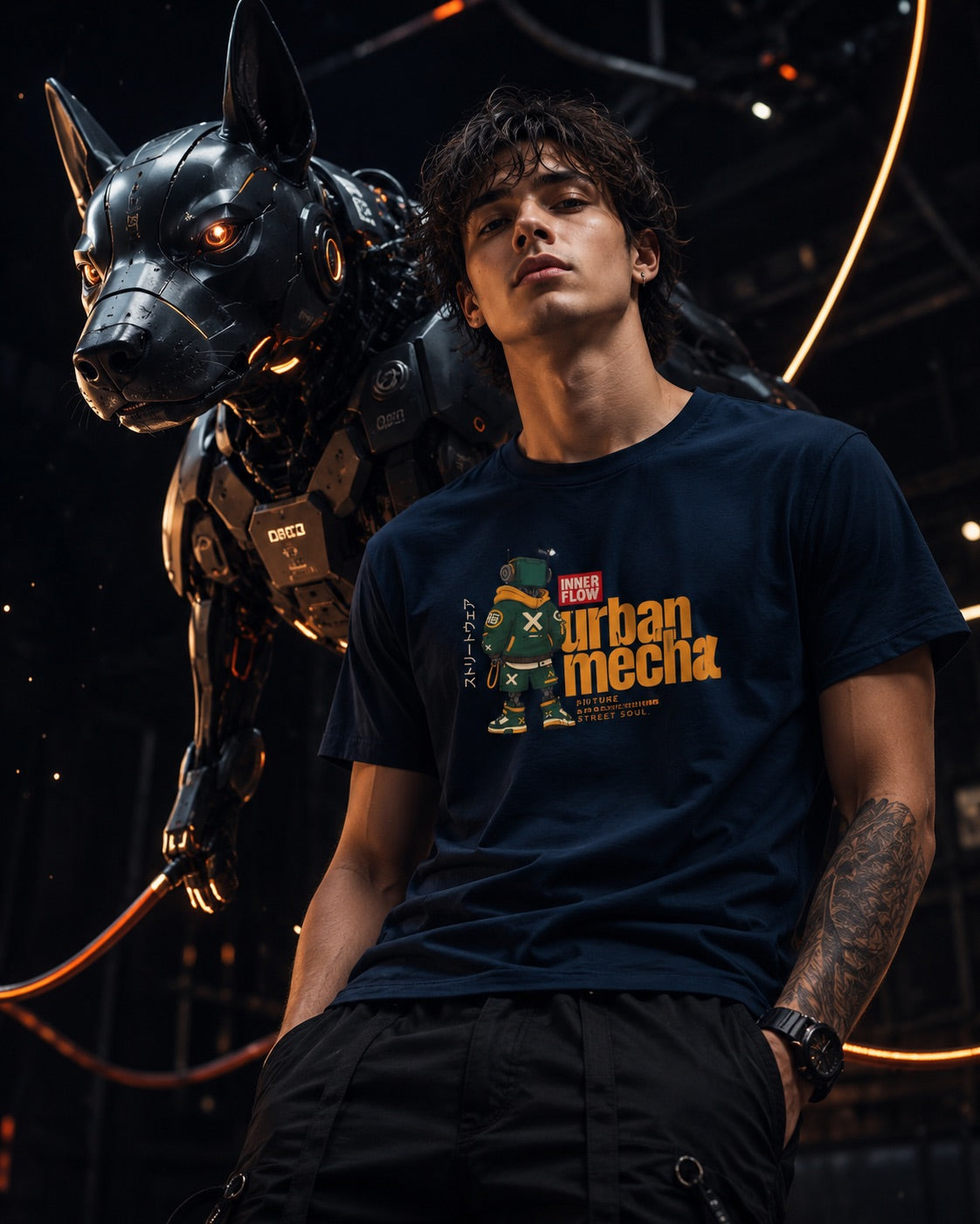 Urban Mecha robot graphic tee | Mech character streetwear | Dark