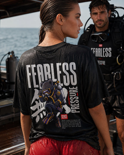 Fearless Pressure scuba diver graphic T-Shirt | Japanese kanji streetwear (Dark Colour)