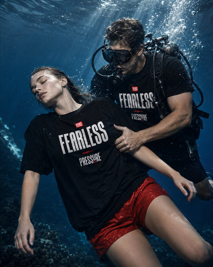Fearless Pressure scuba diver graphic T-Shirt | Japanese kanji streetwear (Dark Colour)