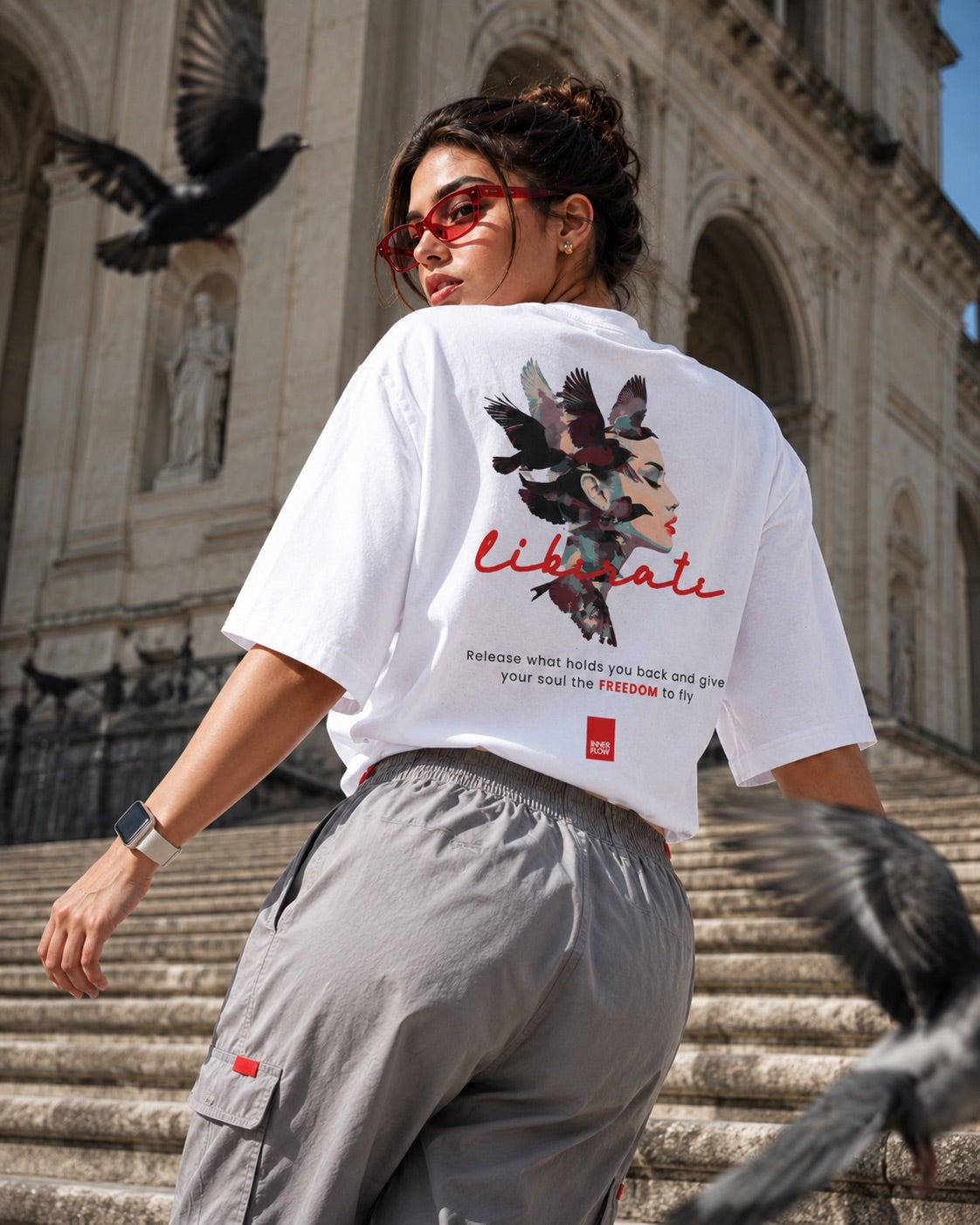 Liberate floral dove silhouette Tee | Inspirational typography, freedom design