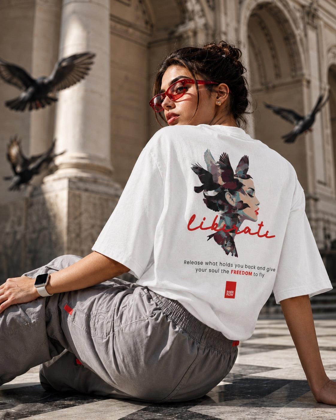 Liberate floral dove silhouette Tee | Inspirational typography, freedom design