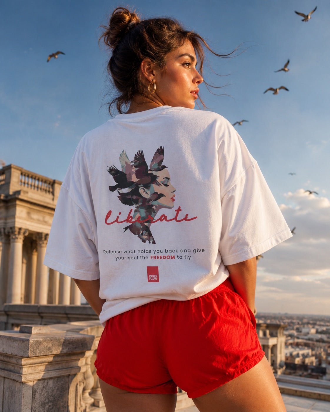 Liberate floral dove silhouette Tee | Inspirational typography, freedom design