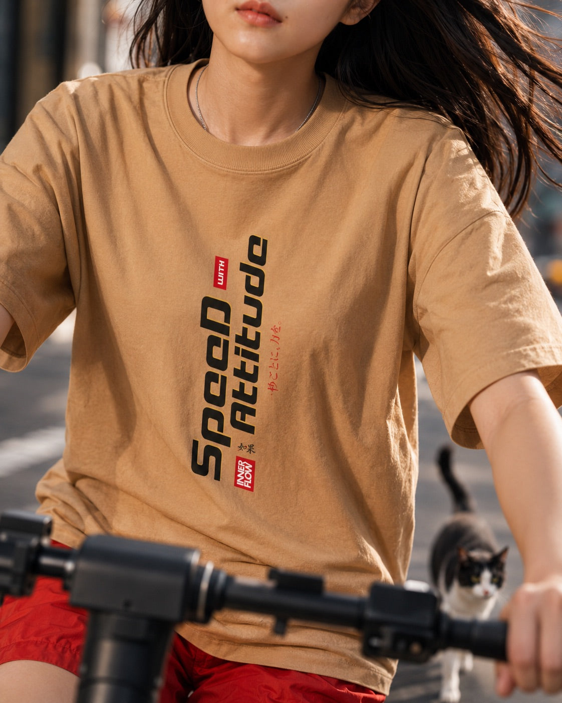 Skate Girl Cat Illustration T-Shirt | Speed Attitude Japanese Style