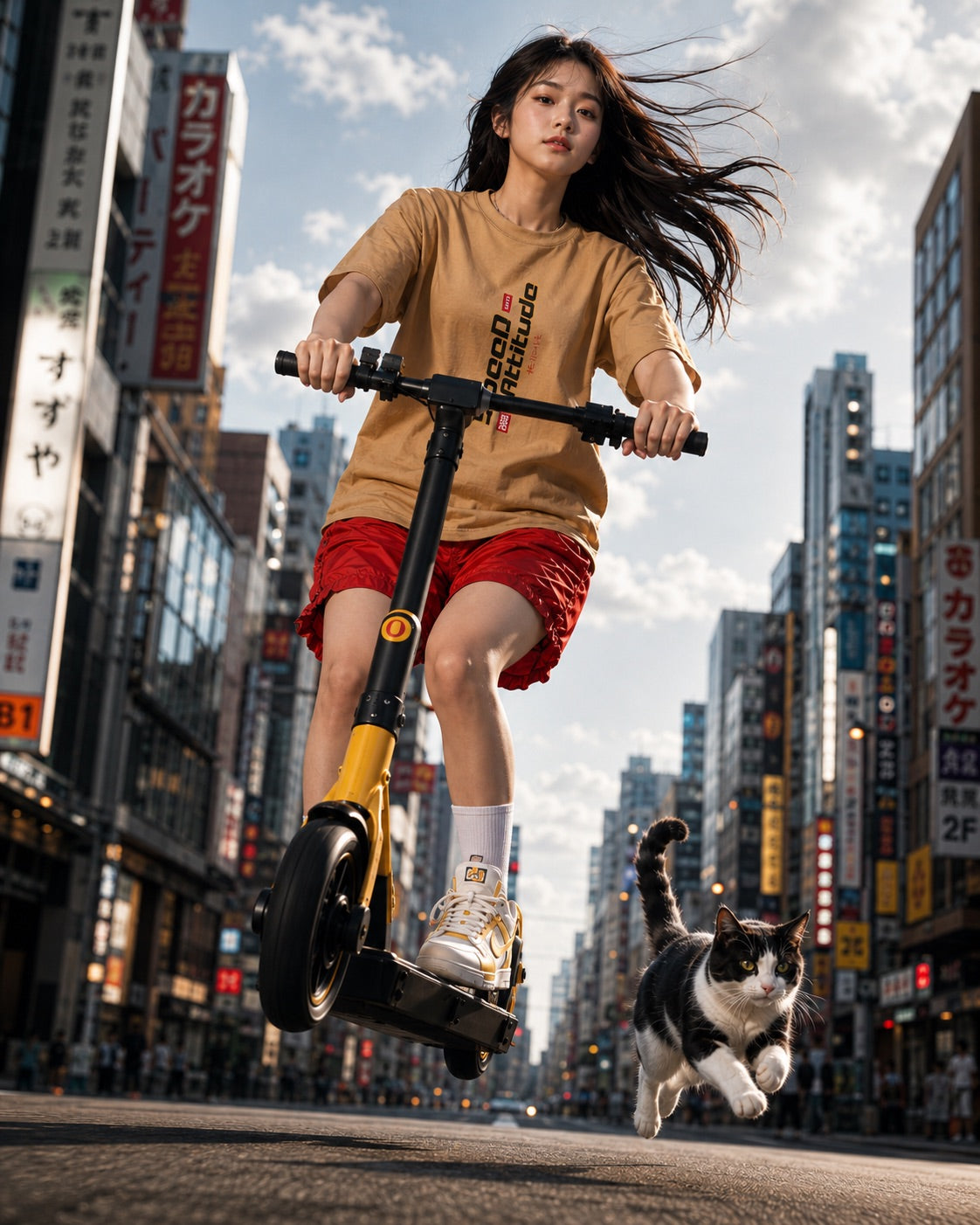 Skate Girl Cat Illustration T-Shirt | Speed Attitude Japanese Style
