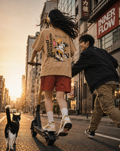 Skate Girl Cat Illustration T-Shirt | Speed Attitude Japanese Style
