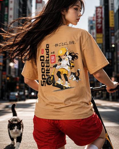 Skate Girl Cat Illustration T-Shirt | Speed Attitude Japanese Style