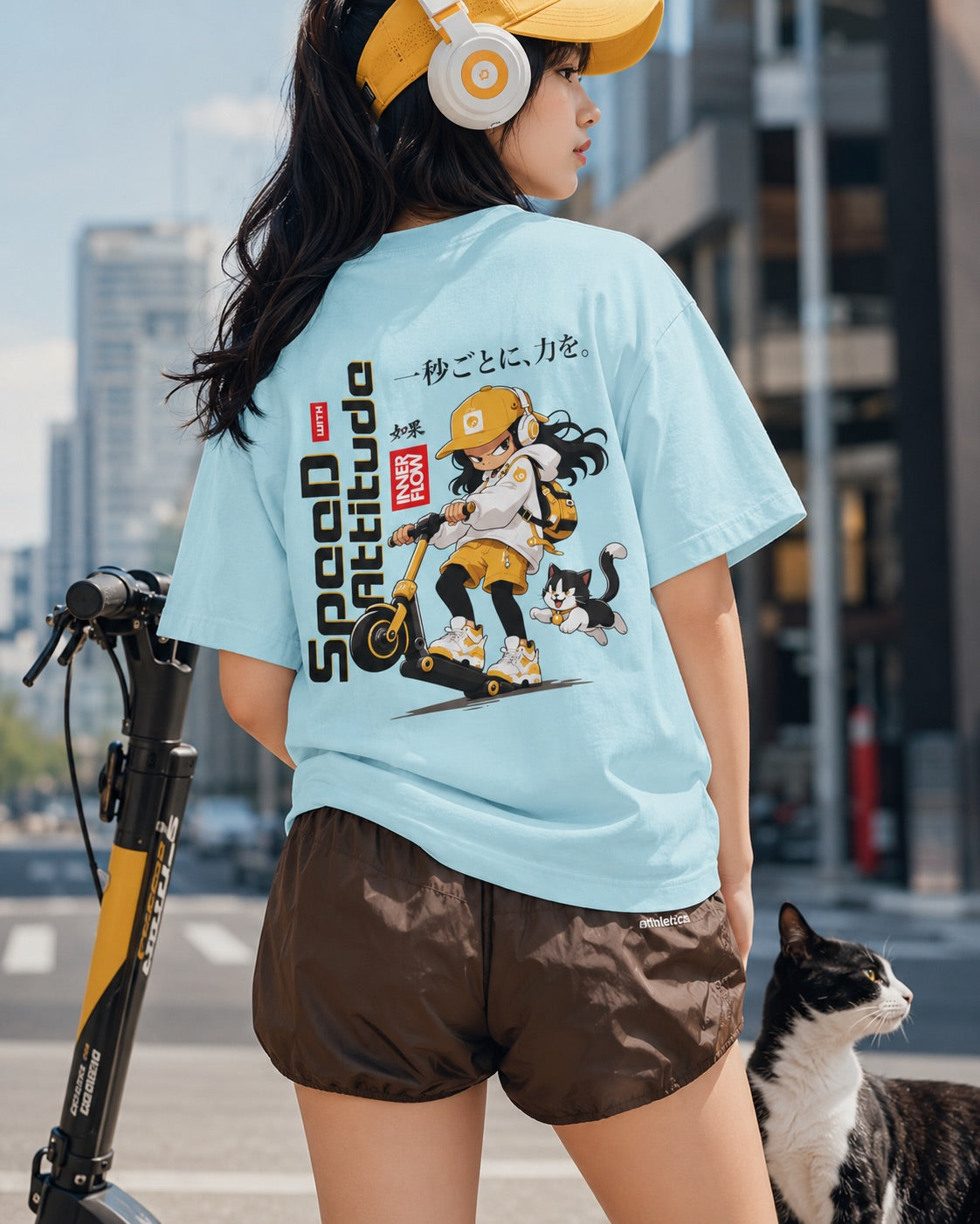 Skate Girl Cat Illustration T-Shirt | Speed Attitude Japanese Style