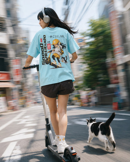 Skate Girl Cat Illustration T-Shirt | Speed Attitude Japanese Style