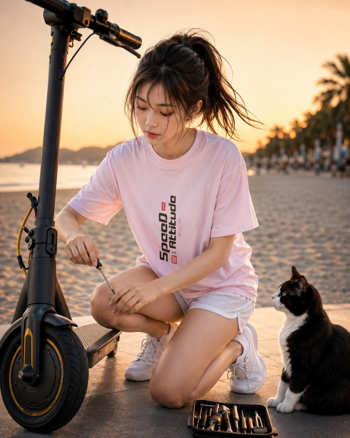 Skate Girl Cat Illustration T-Shirt | Speed Attitude Japanese Style