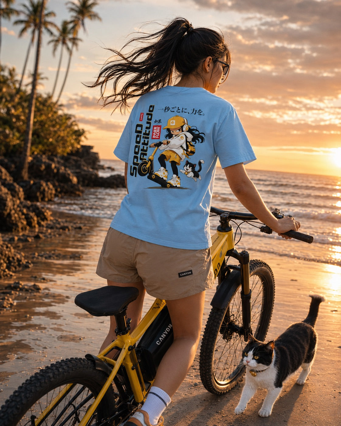 Skate Girl Cat Illustration T-Shirt | Speed Attitude Japanese Style