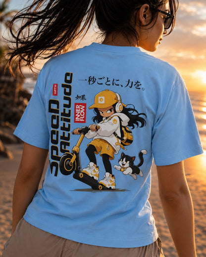 Skate Girl Cat Illustration T-Shirt | Speed Attitude Japanese Style