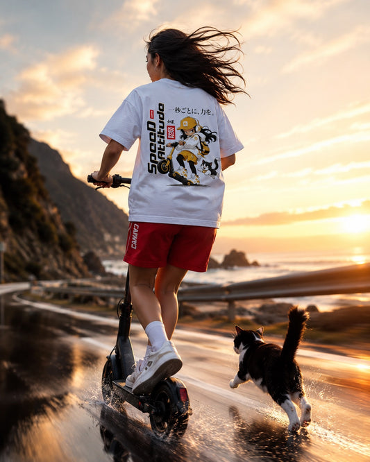 Skate Girl Cat Illustration T-Shirt | Speed Attitude Japanese Style
