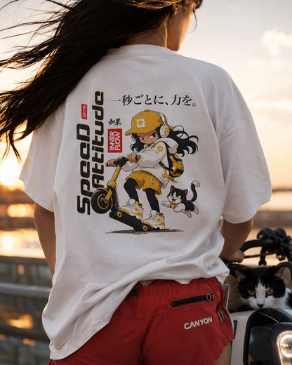 Skate Girl Cat Illustration T-Shirt | Speed Attitude Japanese Style